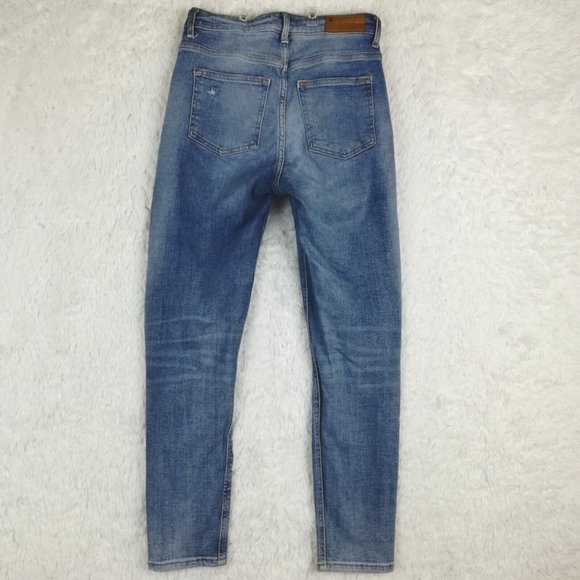 H&M Womens Jeans Skinny Ankle Blue Denim Medium Wash Ripped High Rise 2 - Picture 2 of 13